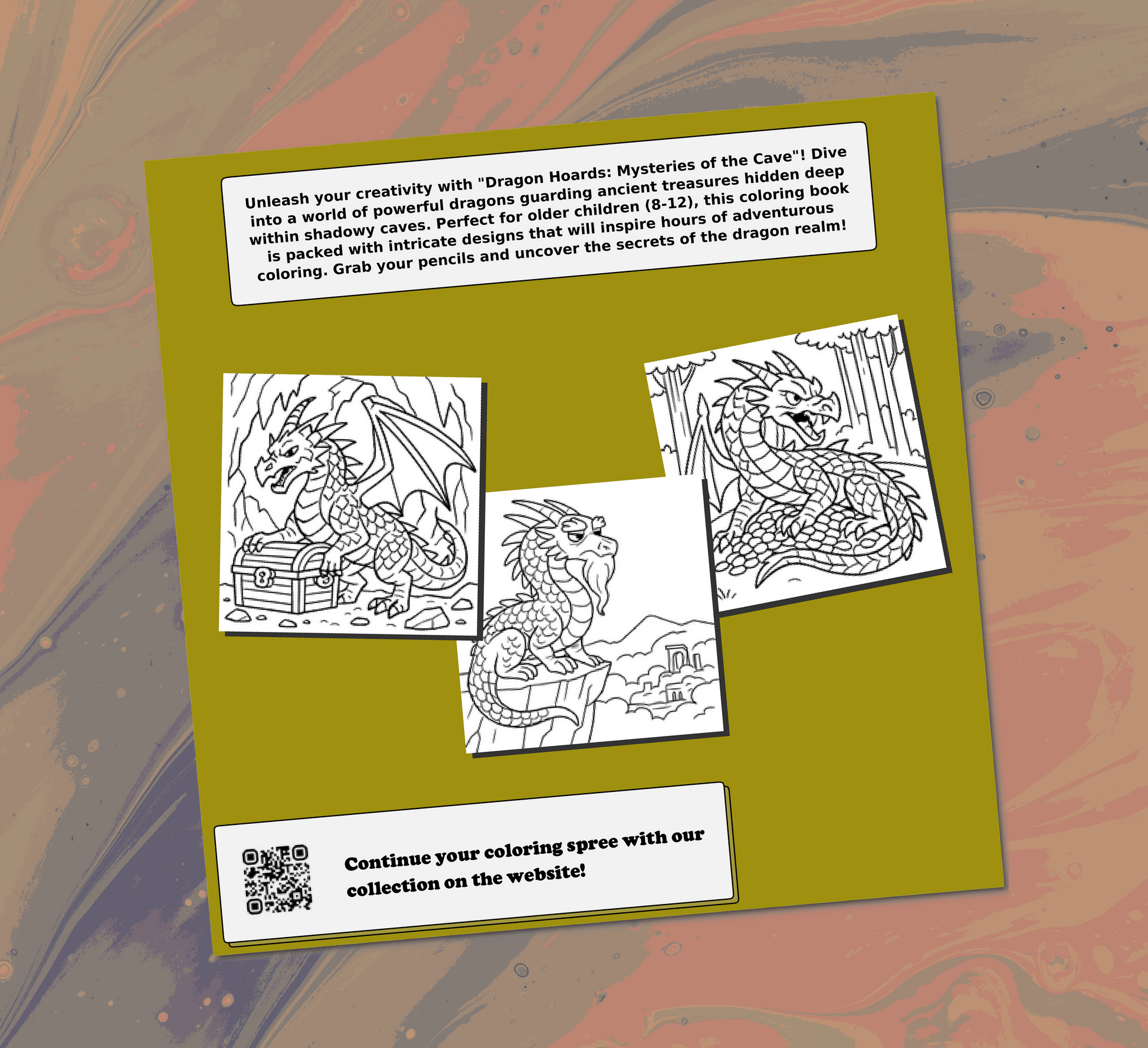 Mysterious Dragons  Their Treasures Coloring Book Back Cover