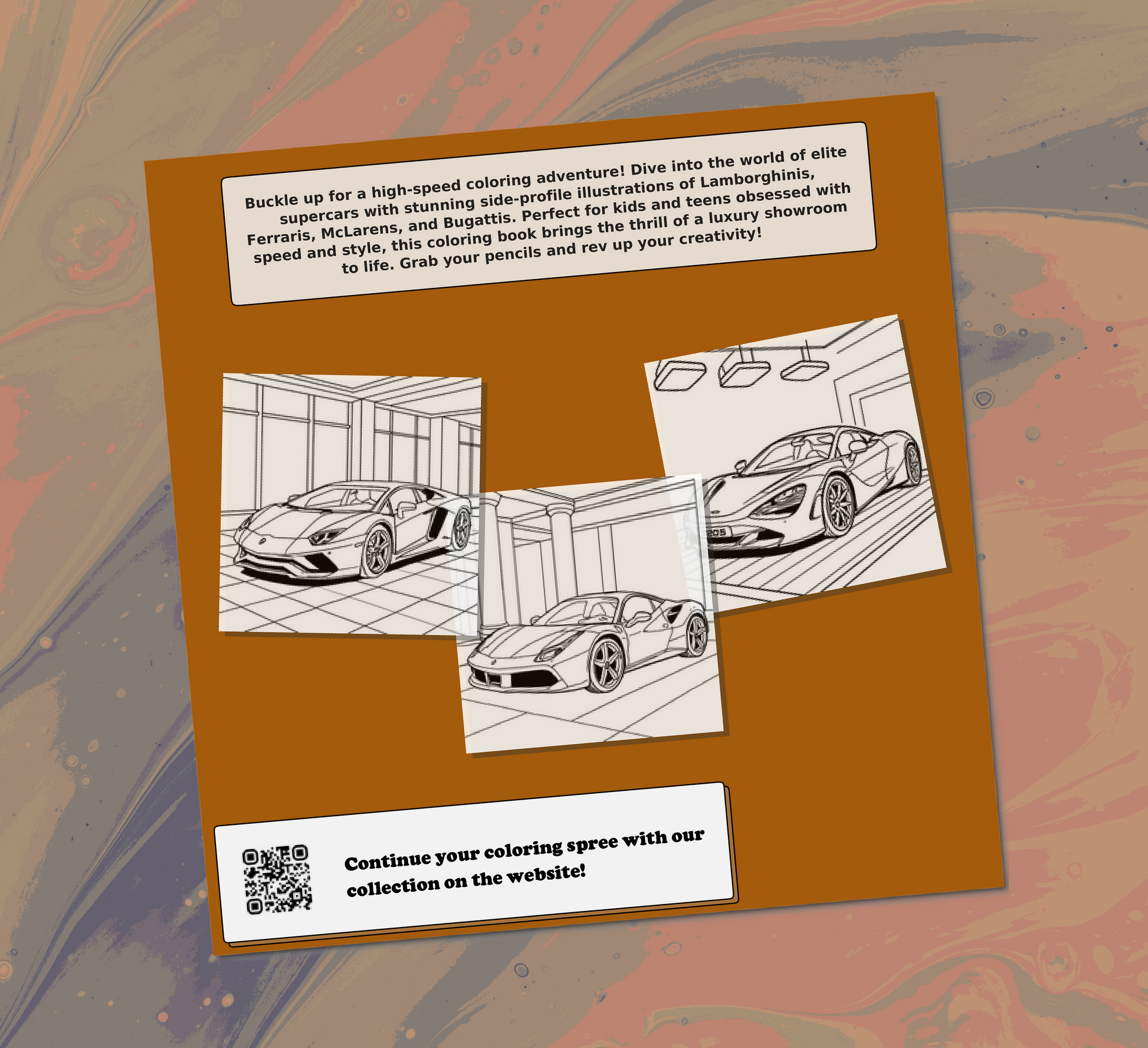 Exotic Supercar Showroom Coloring Book Back Cover