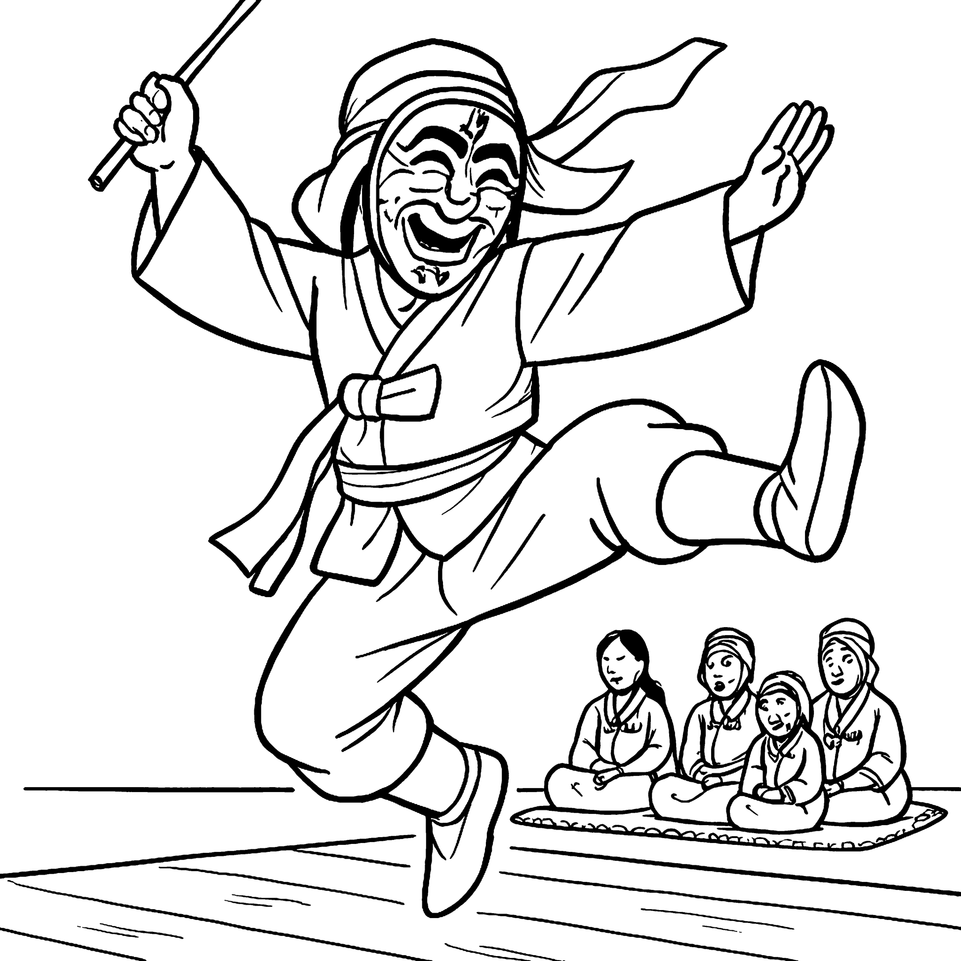 Buchaechum And Talchum Korean Dance  Masks Coloring Book Example Image 1