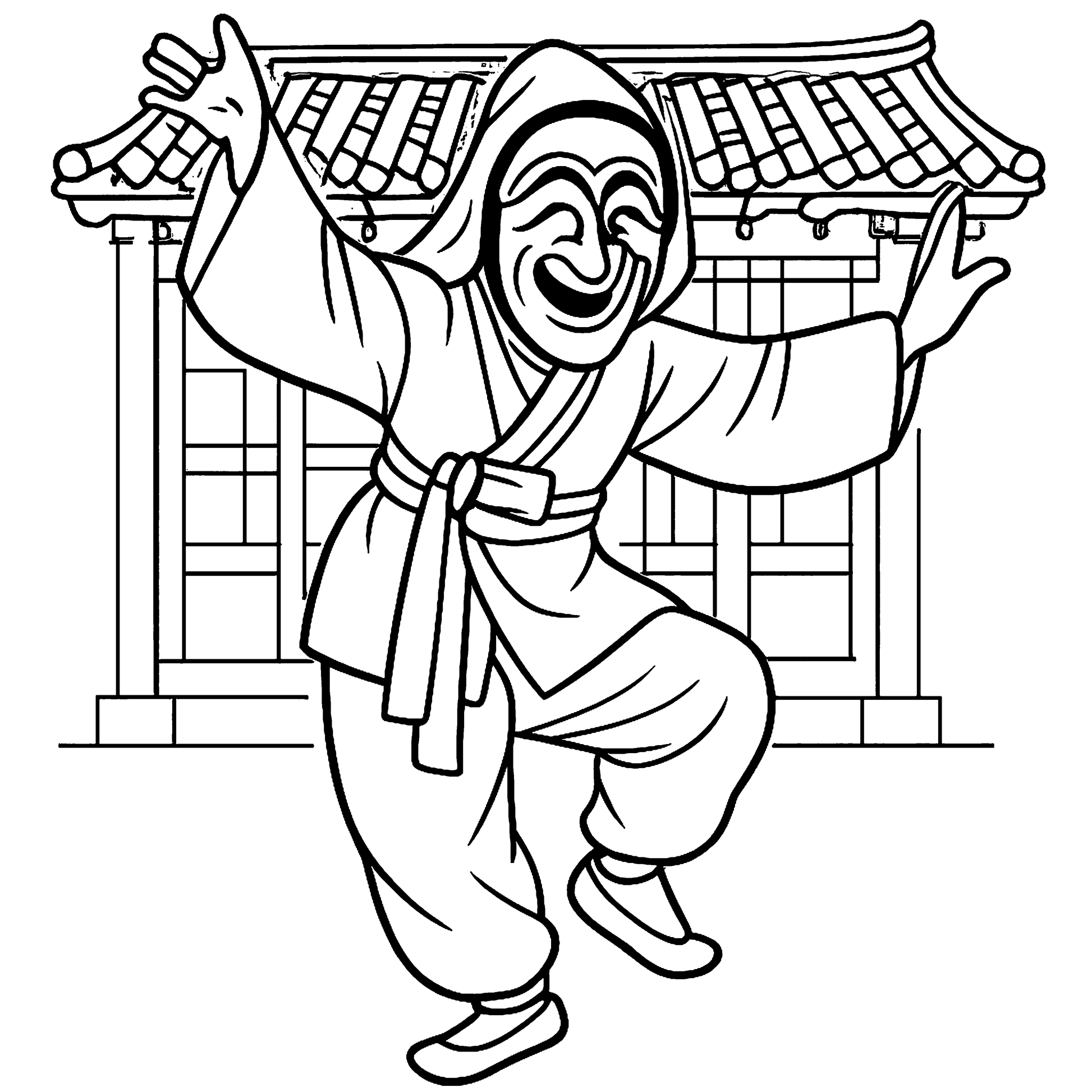 Buchaechum And Talchum Korean Dance  Masks Coloring Book Example Image 3