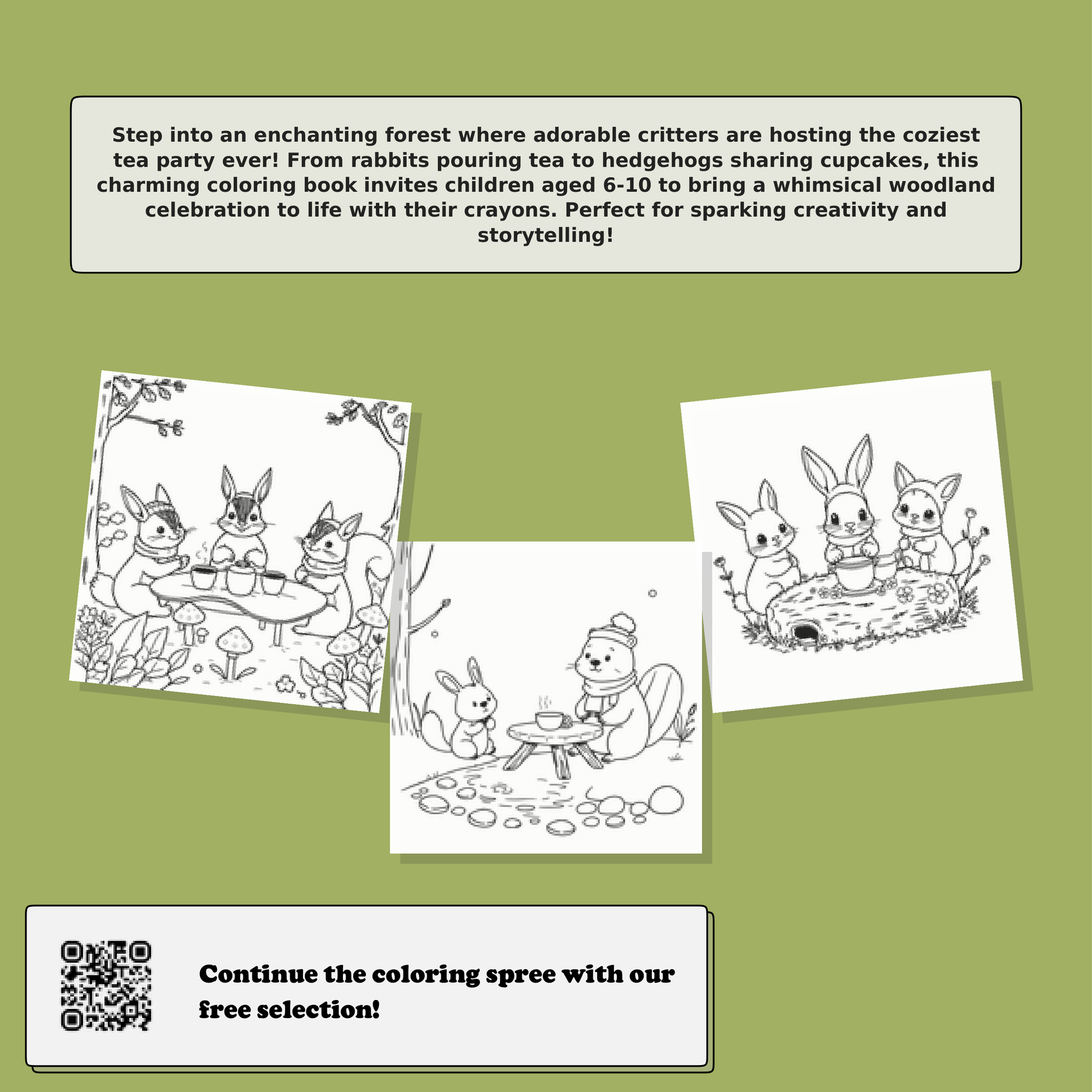 Forest Critters Having a Tea Party Coloring Book Back Cover