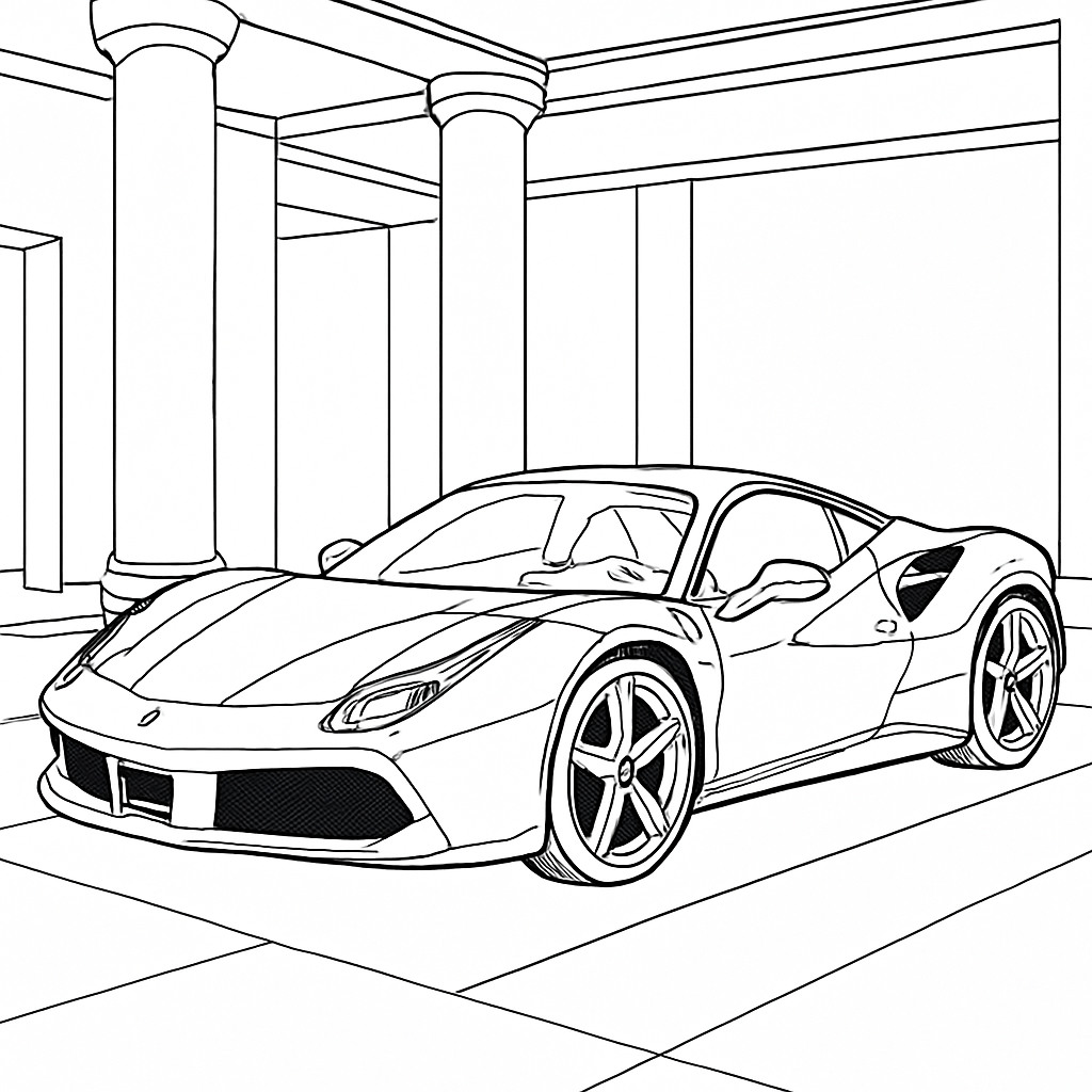Exotic Supercar Showroom Coloring Book Example Image 2