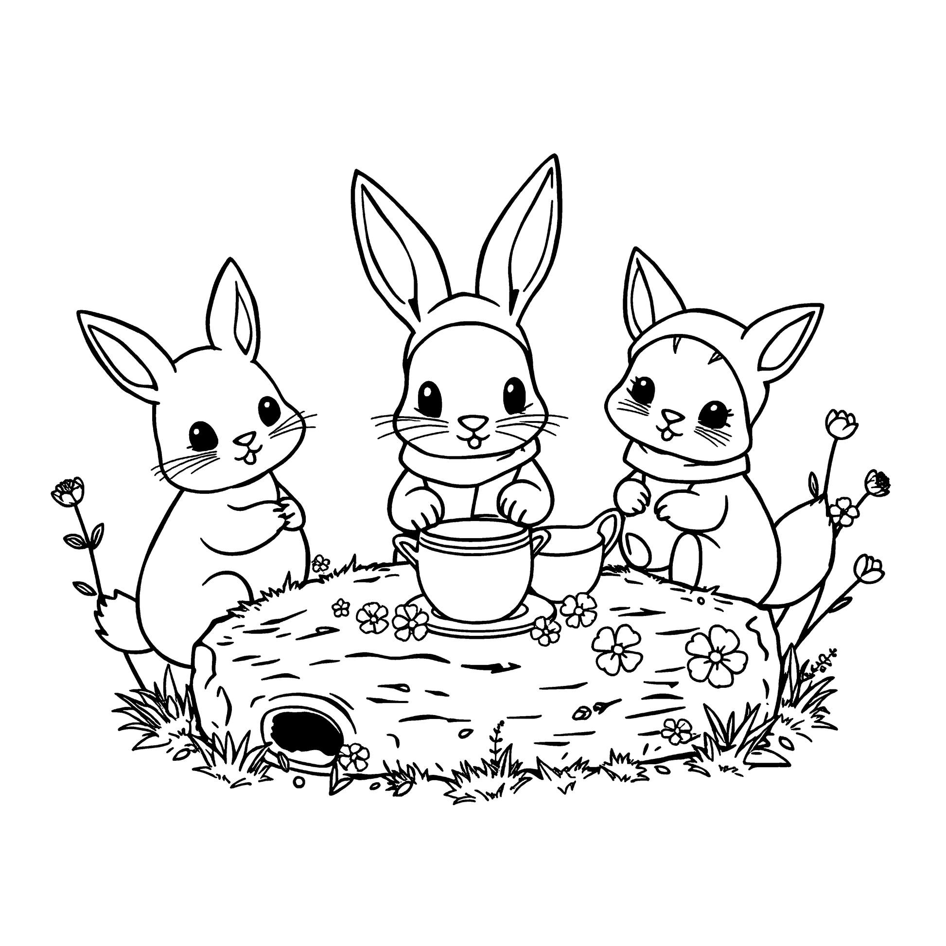 Hedgehog at tea party coloring example