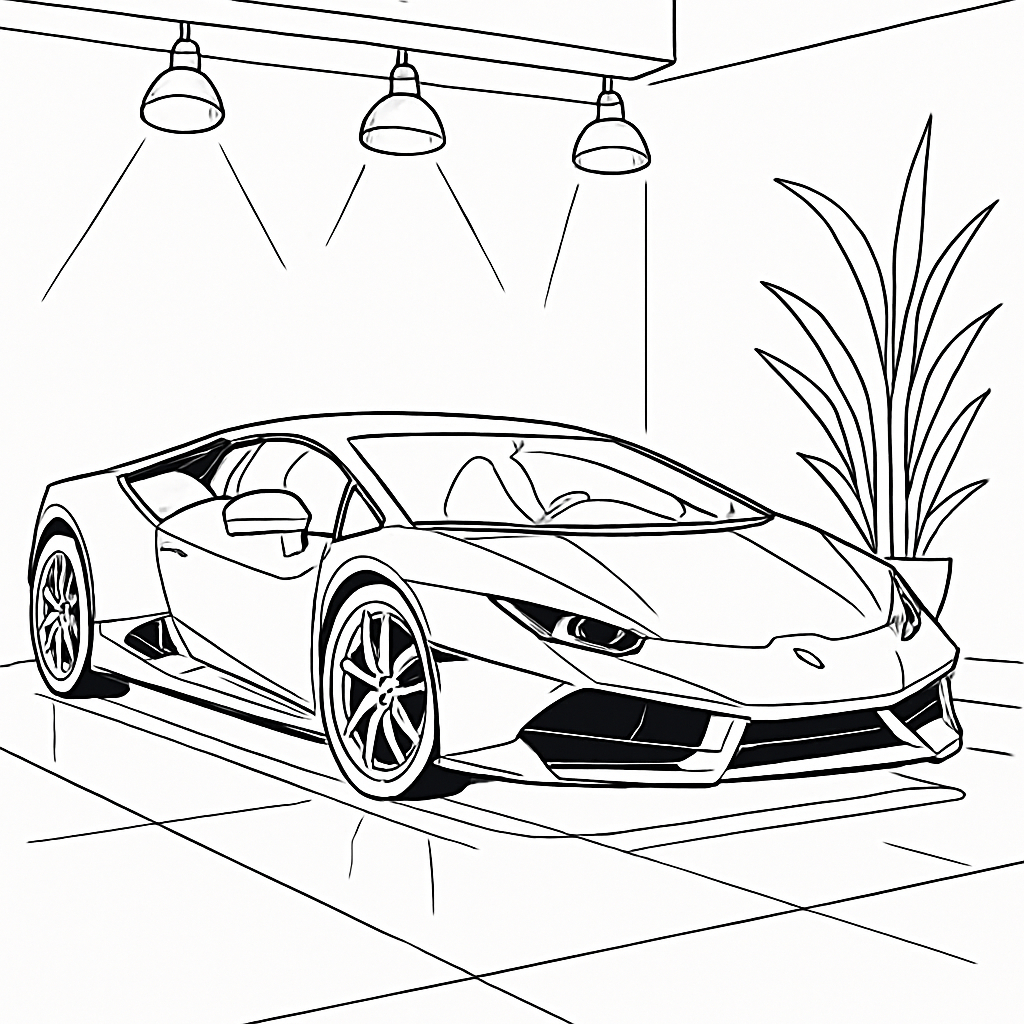 Exotic Supercar Showroom Coloring Book Example Image 4