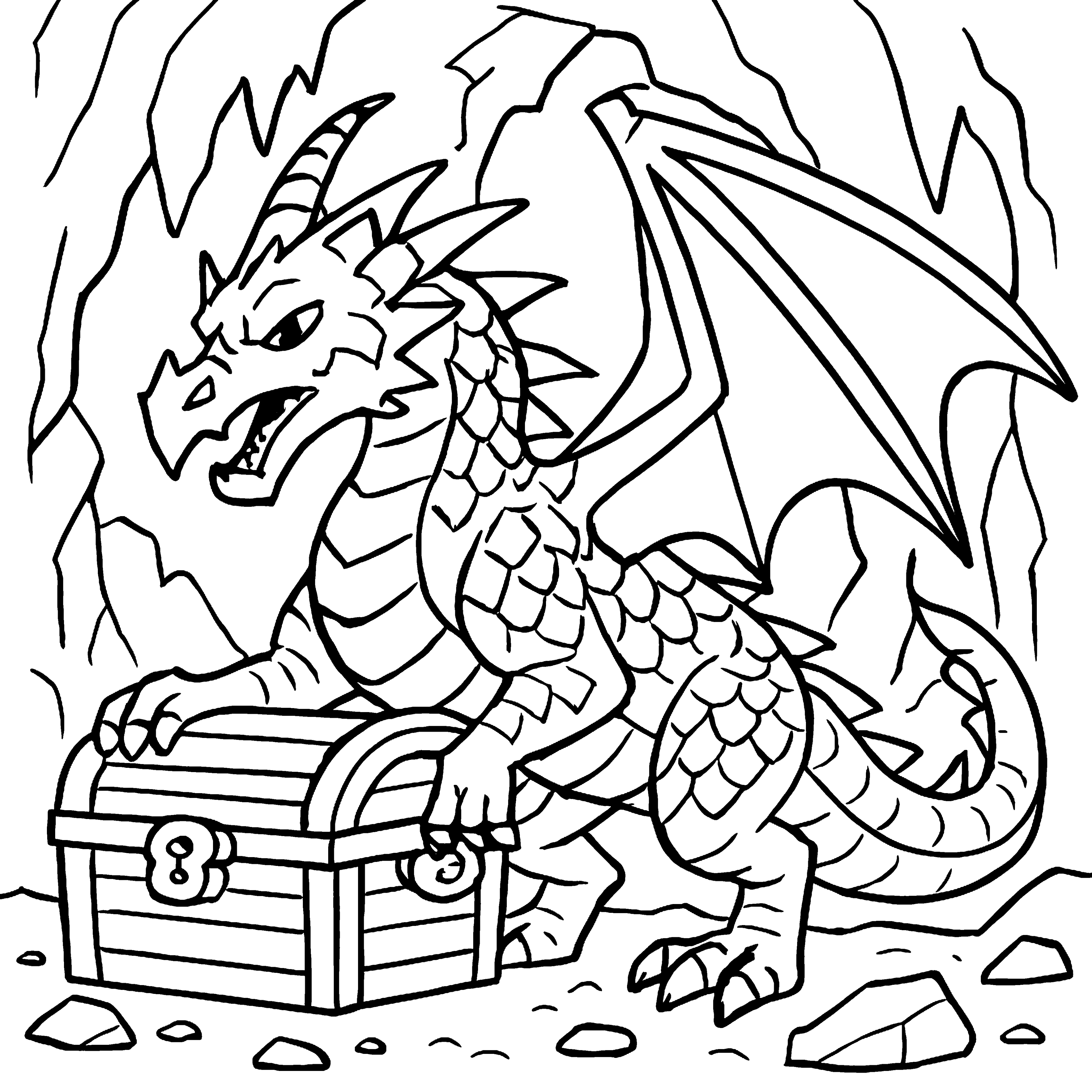 Mysterious Dragons  Their Treasures Coloring Book Example Image 1