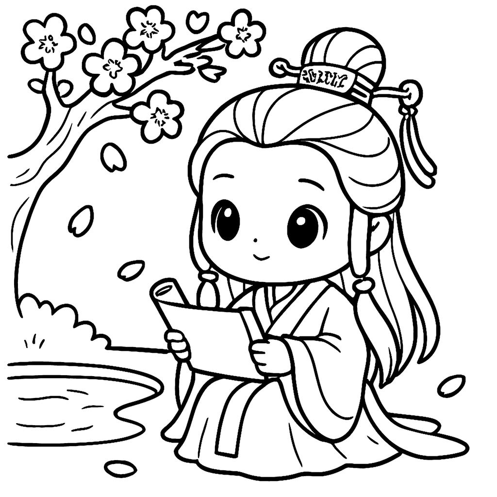 Hanfu Heroes  Ancient Fashion Coloring Book Example Image 1