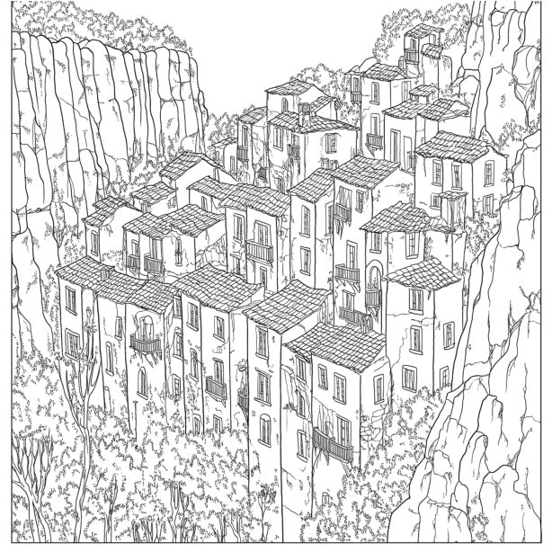 Top-down Village Coloring Book