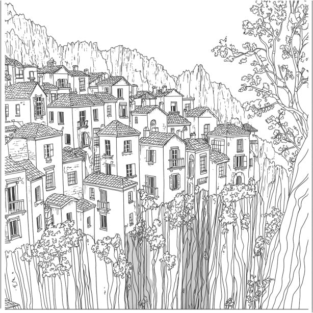 Top-down Village Coloring Book