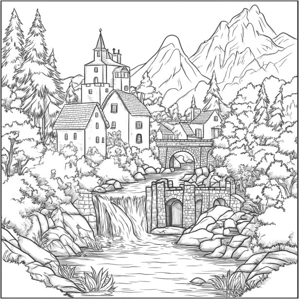 Top-down Village Coloring Book