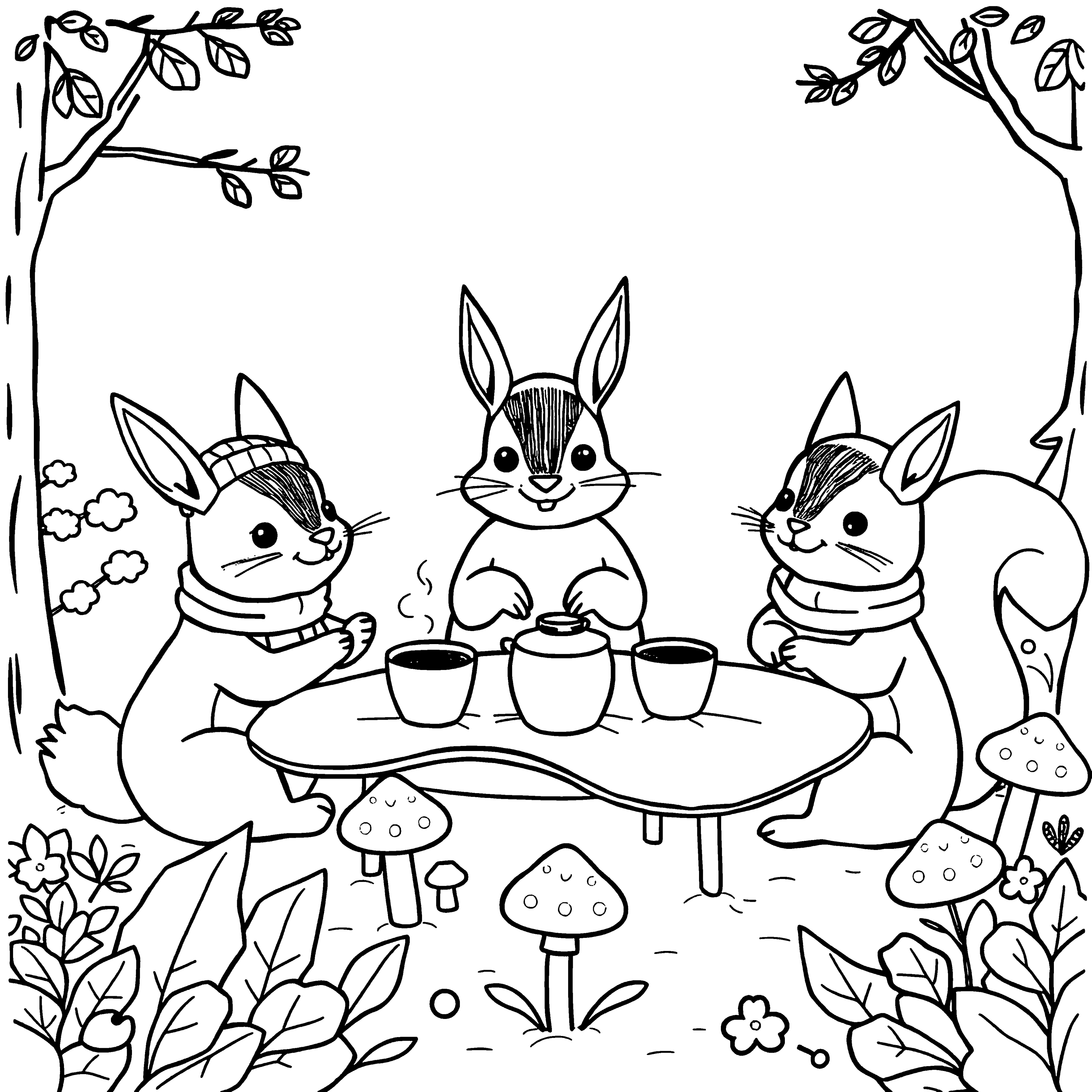 Cute rabbit and squirrel coloring page example